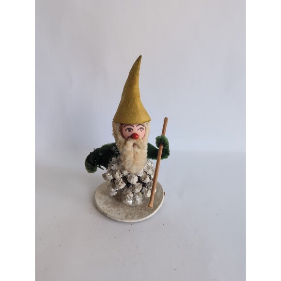 Antique Christmas Putz Pinecone Elf Germany Walking Stick Tree - Picture 1 of 4